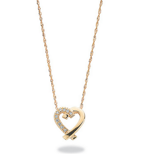 9ct Yellow Gold Diamond Heart Shaped Pendant on 18 Inch Singapore Chain (0004)