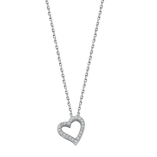 9ct White Gold 0.13ct Diamond Heart Shaped Pendant Necklace (0012)