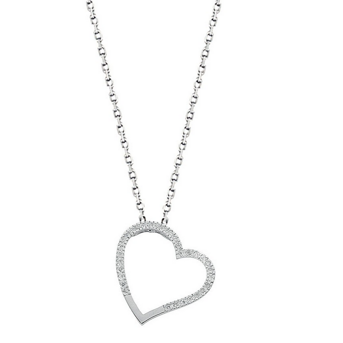 9ct White Gold 0.12ct Diamond Heart Shaped Pendant Necklace (0014)