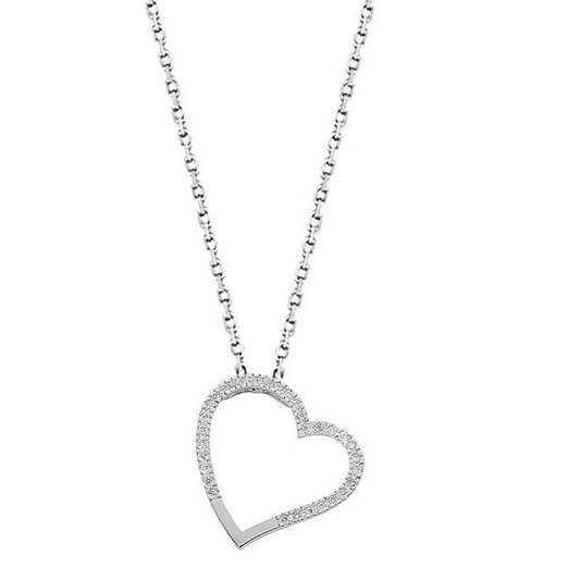 9ct White Gold 0.12ct Diamond Heart Shaped Pendant Necklace (0014)
