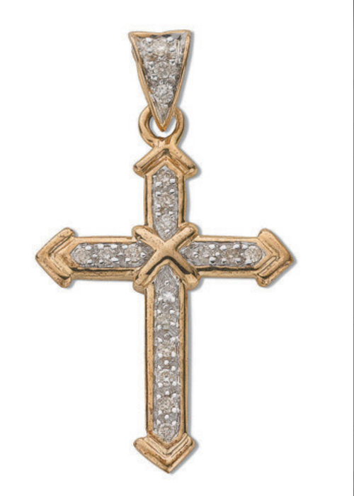 9ct Yellow Gold 0.18 Carat 32x18mm Diamond Set Cross Pendant (0012)