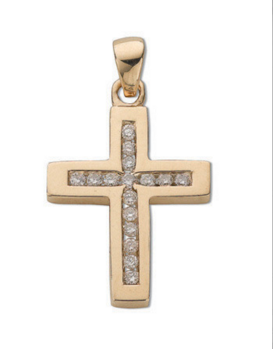 9ct Yellow Gold 0.32 Carat 30x15mm Diamond Set Cross Pendant (0032)