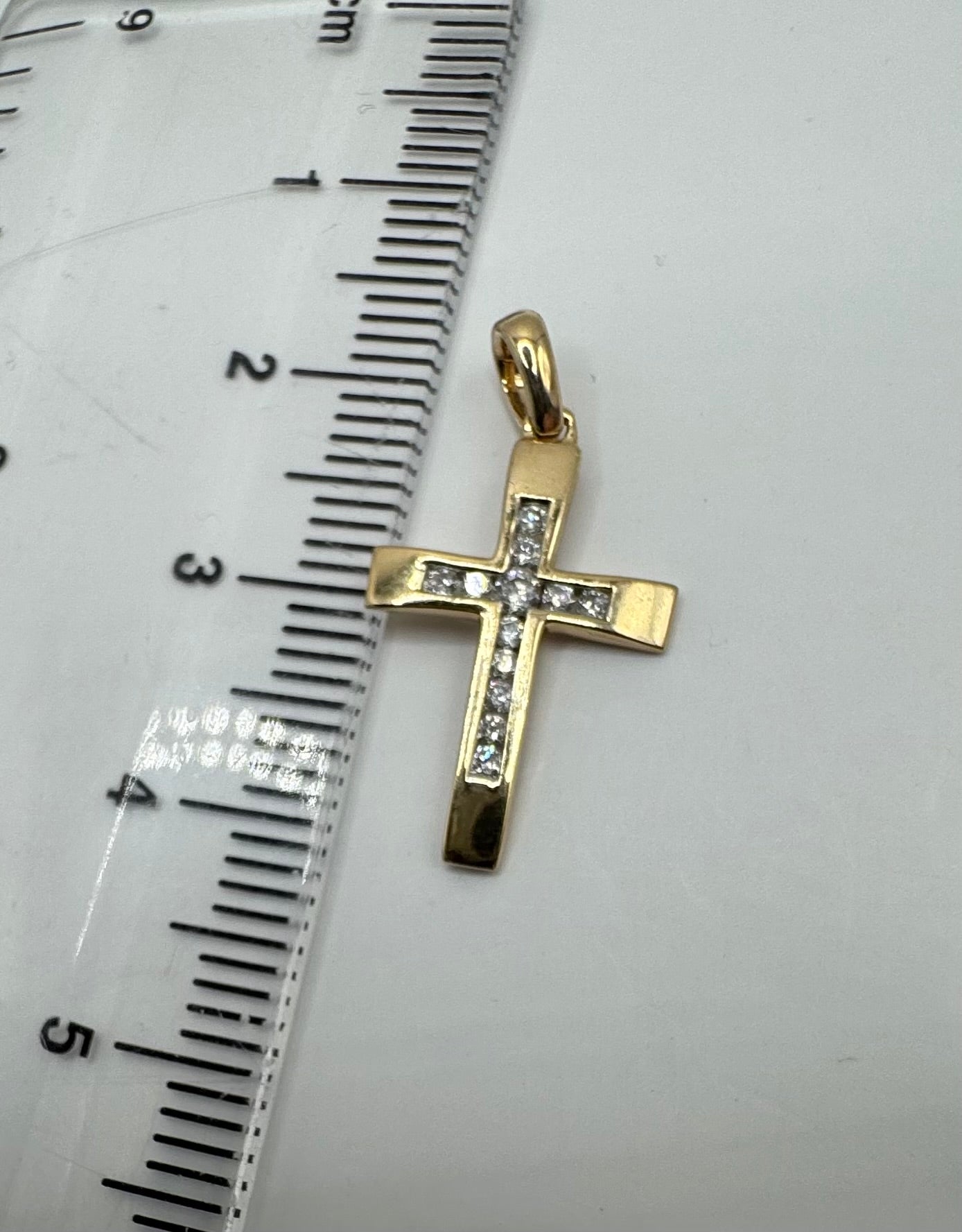 9ct Yellow Gold 0.12 Carat 23x12mm Diamond Set Cross Pendant (0033)