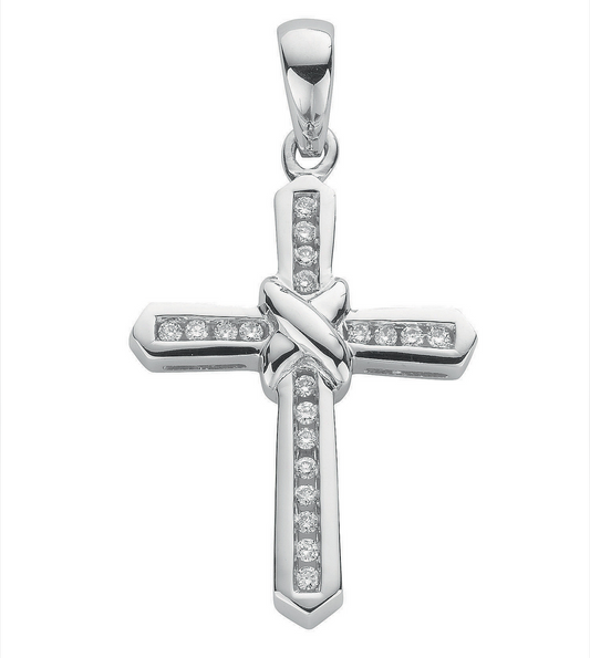 9ct White Gold 35x20mm Diamond Set Cross - Chains available (0035)