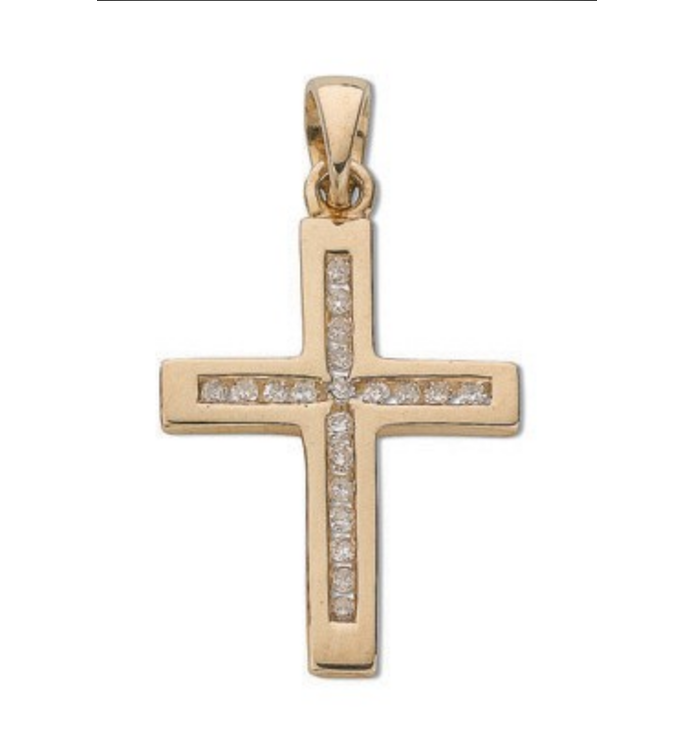 9ct Yellow Gold 0.15 Carat 25x14mm Diamond Set Cross Pendant (0103)
