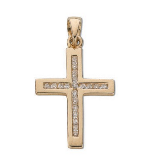 9ct Yellow Gold 0.15 Carat 25x14mm Diamond Set Cross Pendant (0103)
