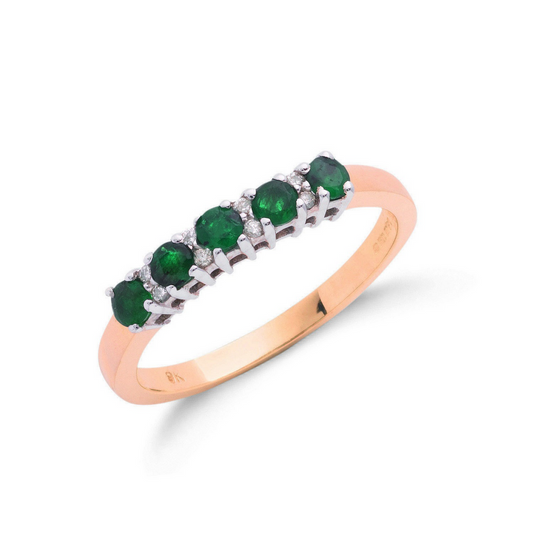 9ct Yellow Gold Emerald and Diamond Eternity Band Ring, Sizes J to T (0034)