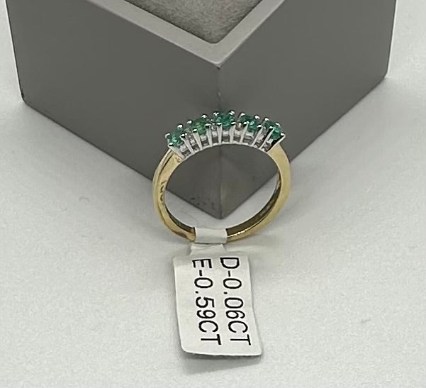 9ct Yellow Gold Emerald and Diamond Eternity Band Ring, Sizes J to T (0034)