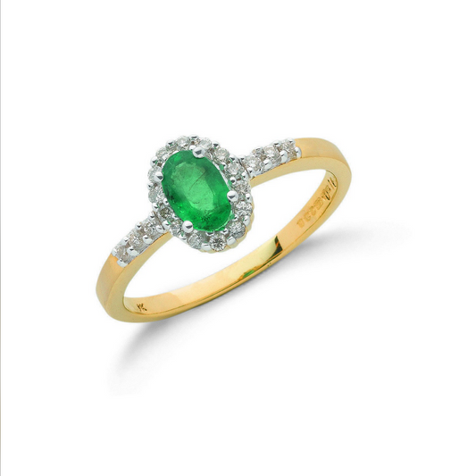 9ct Yellow Gold Emerald and Diamond Cluster Style Ring, Sizes J to Q (0047)