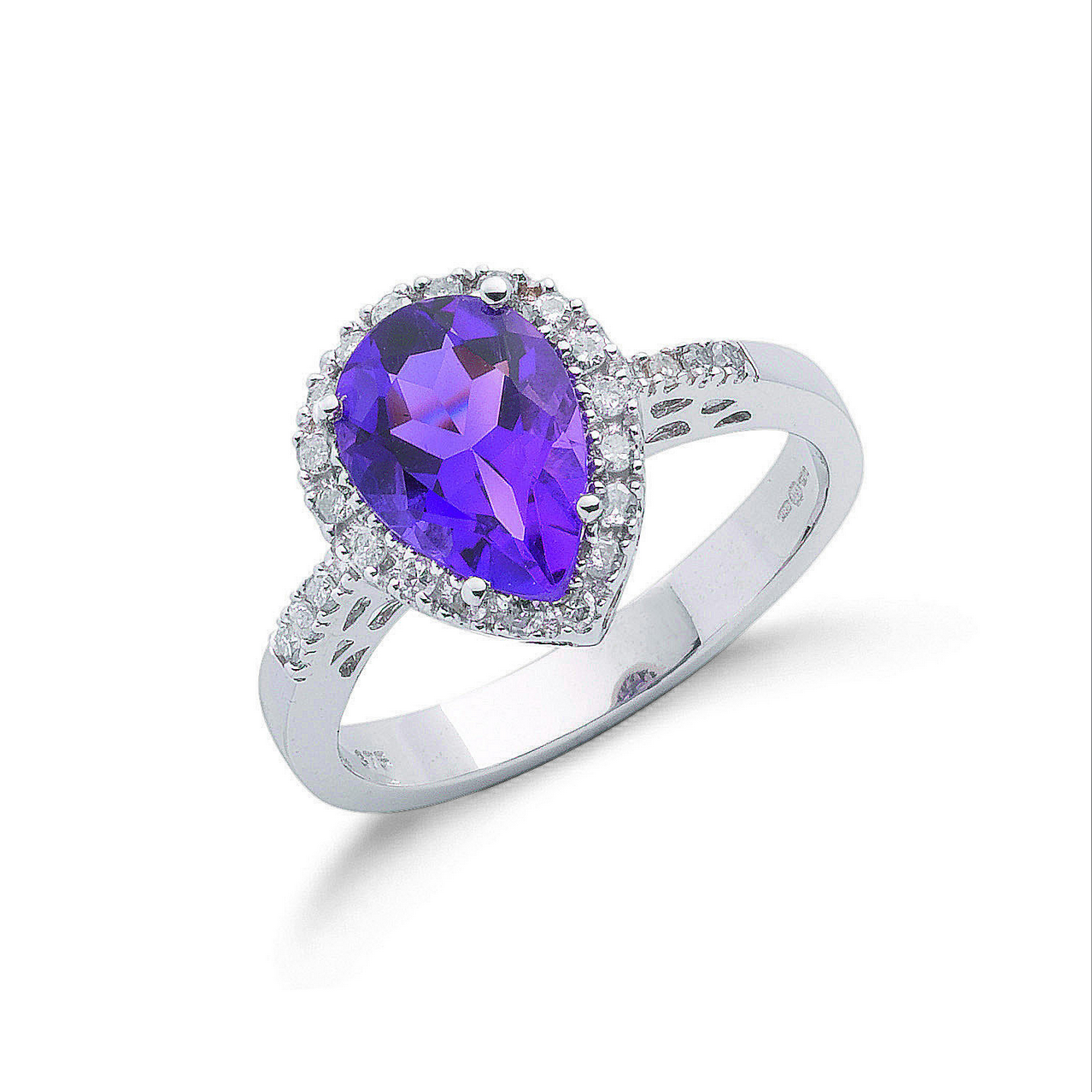 9ct White Gold Amethyst and Diamond Pear shaped Cluster Ring (0549)