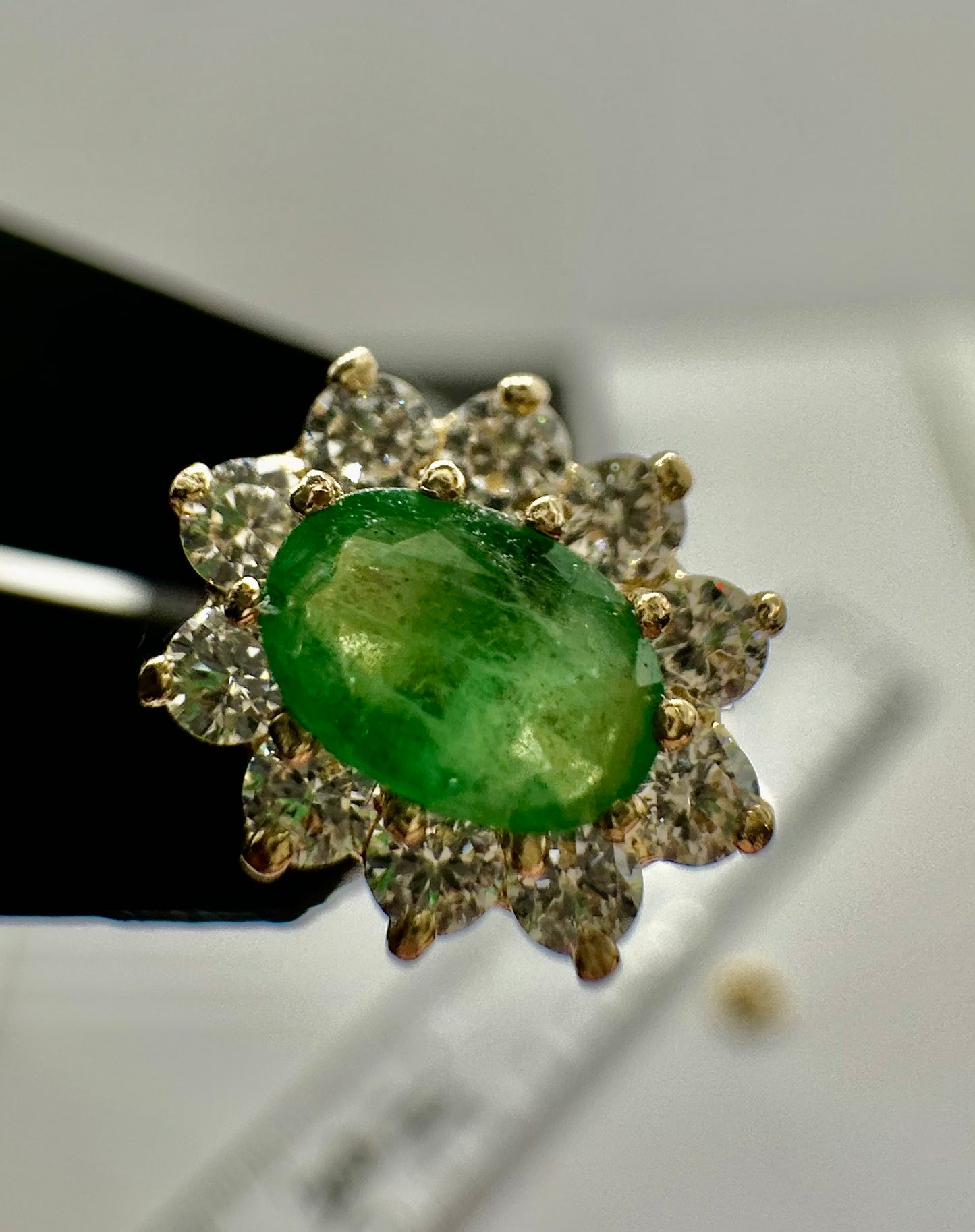 9ct Yellow Gold Real Emerald Stones Oval Cluster Earrings (301/ES545)