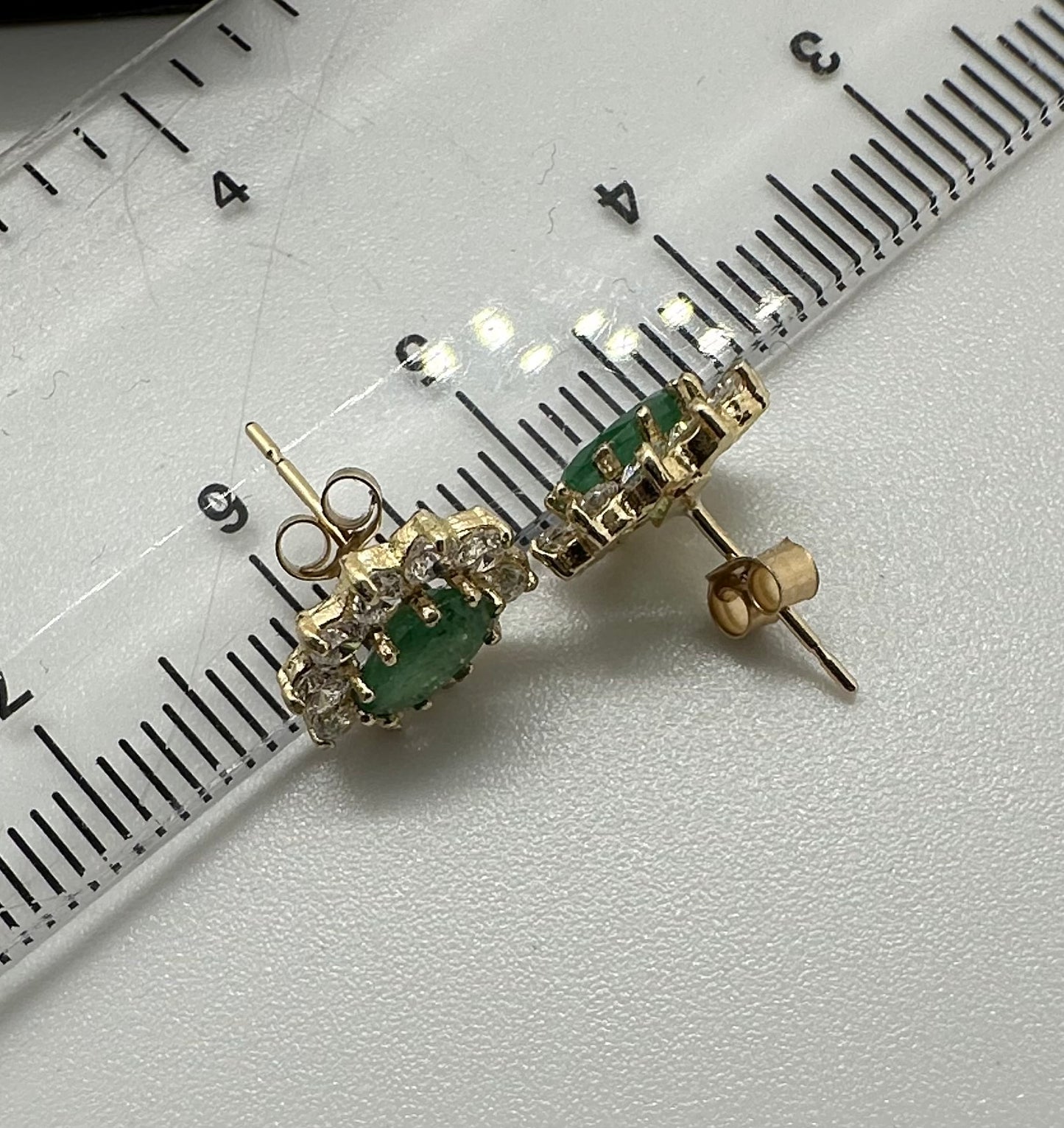 9ct Yellow Gold Real Emerald Stones Oval Cluster Earrings (301/ES545)