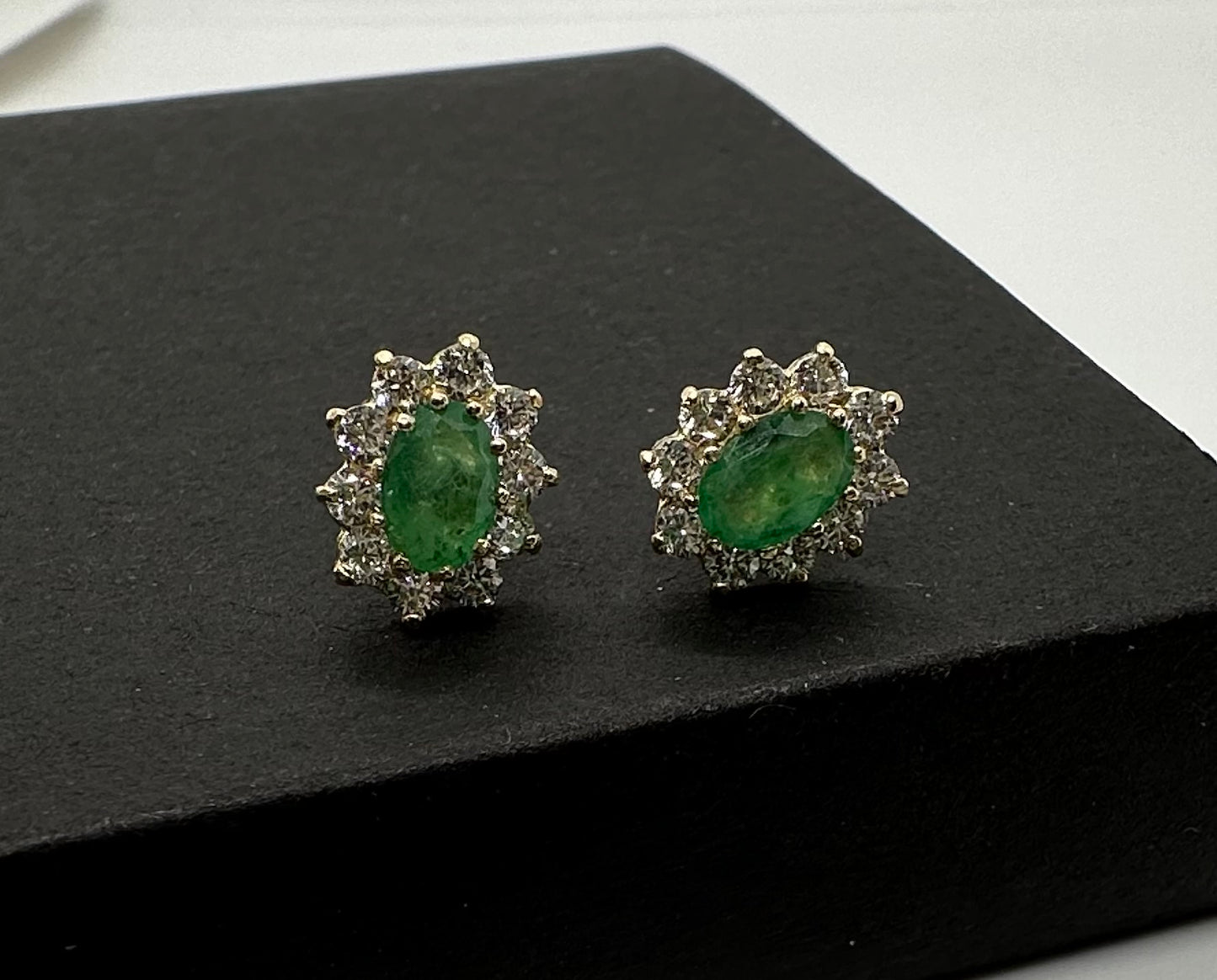 9ct Yellow Gold Real Emerald Stones Oval Cluster Earrings (301/ES545)
