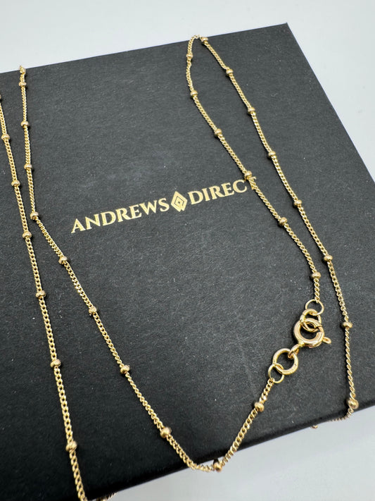 9ct Yellow Curb 1mm Width with Bead Stations Chain Necklace (G10FCB)