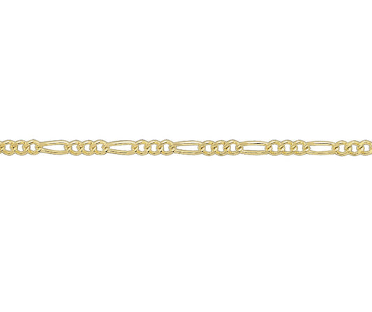 9ct Solid Yellow Gold 2.5mm Figaro Style Chain Various Lengths (G24FFG)