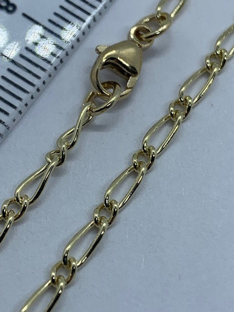 9ct Solid Yellow Gold 2.44mm Figaro Chain Various Lengths (G24FG1)