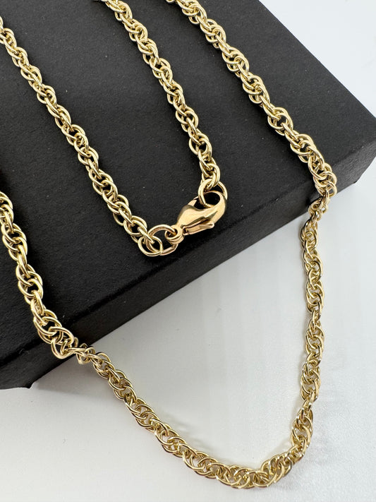 9ct Yellow Gold 3.4mm Prince of Wales Solid Rope Chain Various Lengths (G24R)