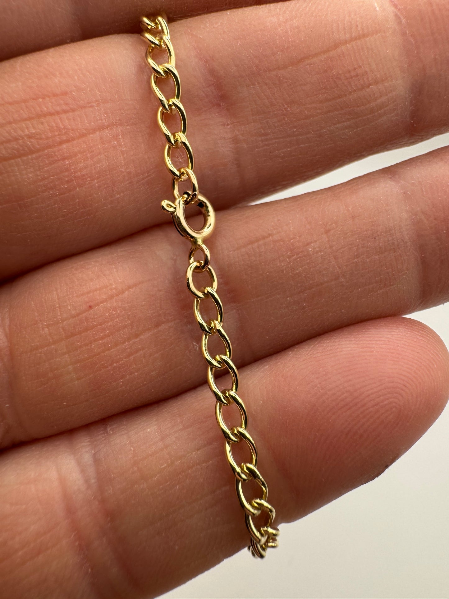 9ct Yellow Solid Gold 3mm Curb Link Chain Bracelet (G33/7C)