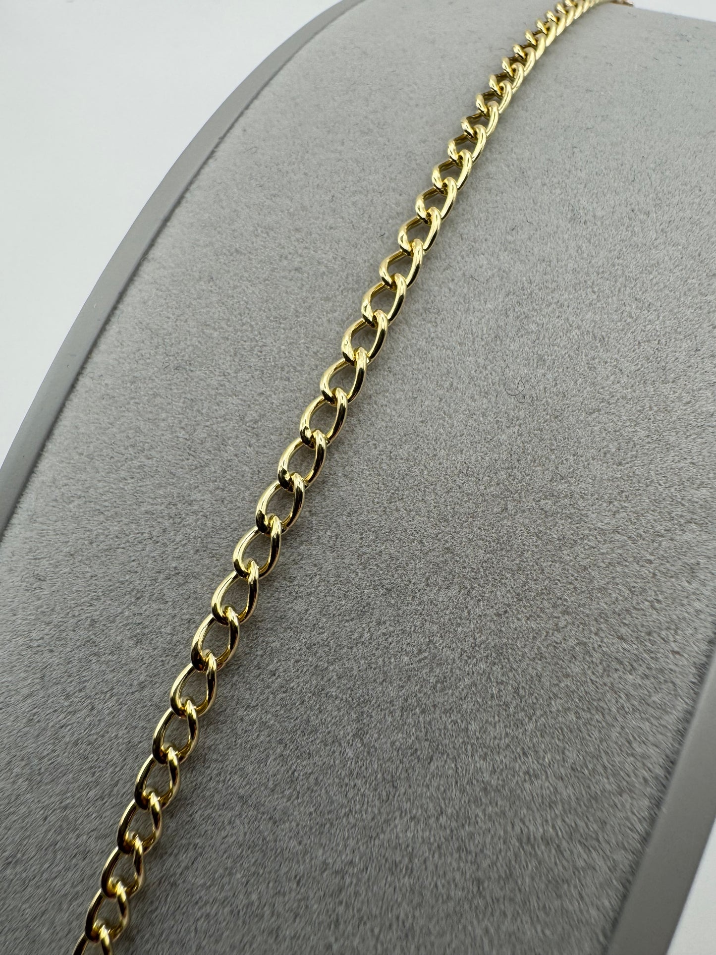 9ct Yellow Solid Gold 3mm Curb Link Chain Bracelet (G33/7C)