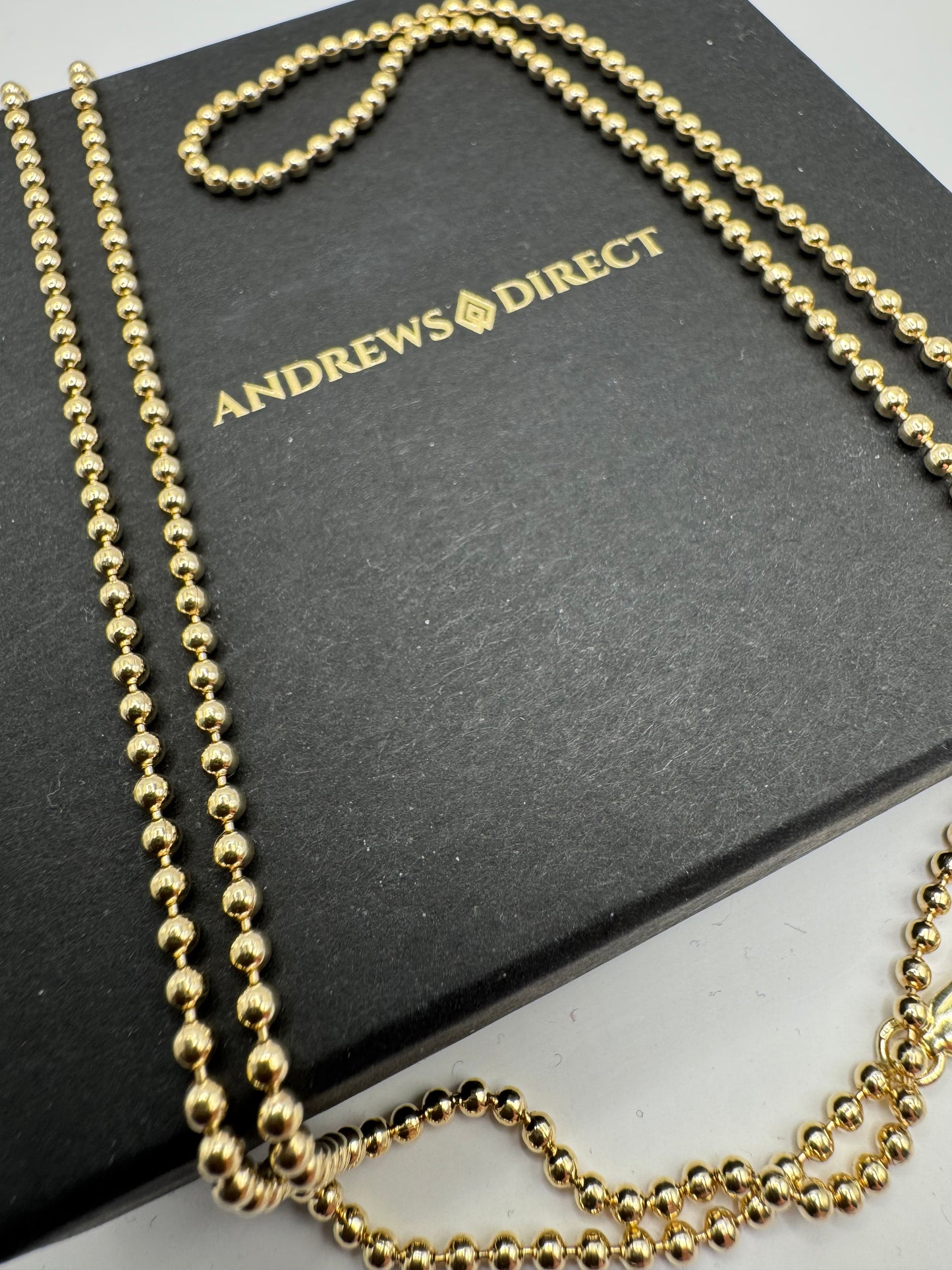 9ct Yellow Gold Solid 2.25mm Beaded Chain Various Lengths Available (GBEAD1)