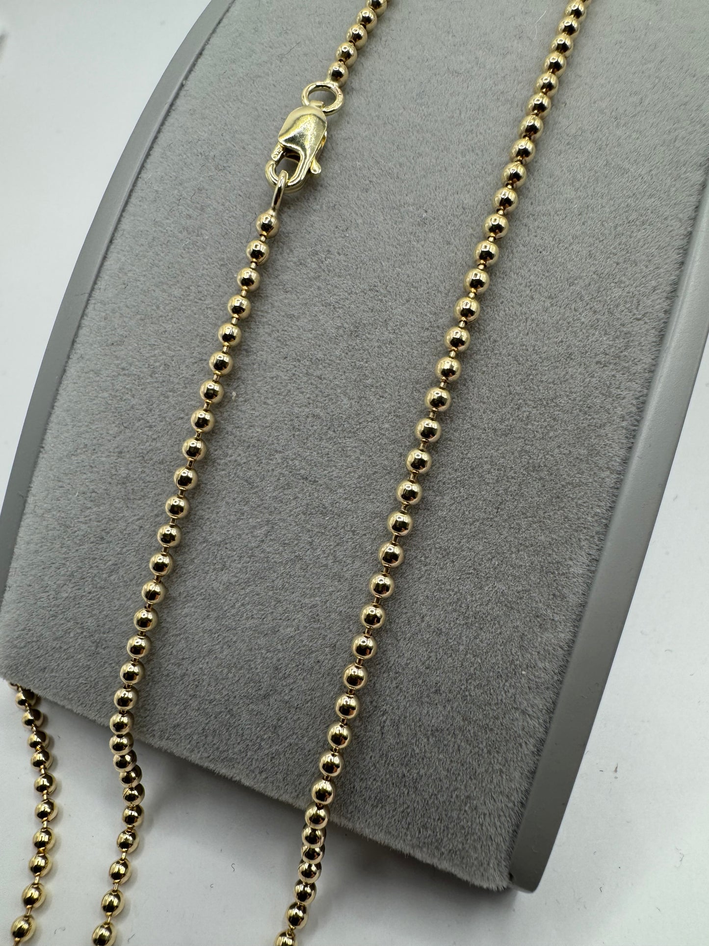 9ct Yellow Gold Solid 2.25mm Beaded Chain Various Lengths Available (GBEAD1)