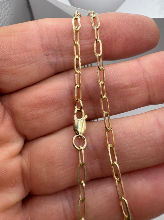 9ct Solid Yellow Gold 2.6mm Paperclip Necklace Chain Various Lengths (SQTL75)