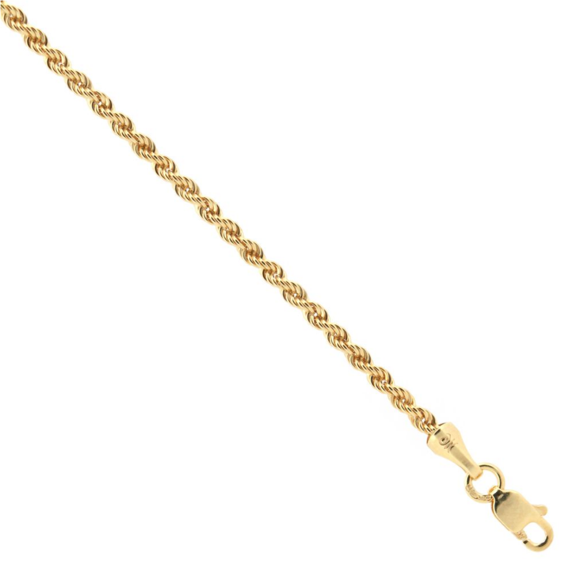 9ct Yellow Gold 2mm Width Hollow Diamond Cut Rope Chain (325B)