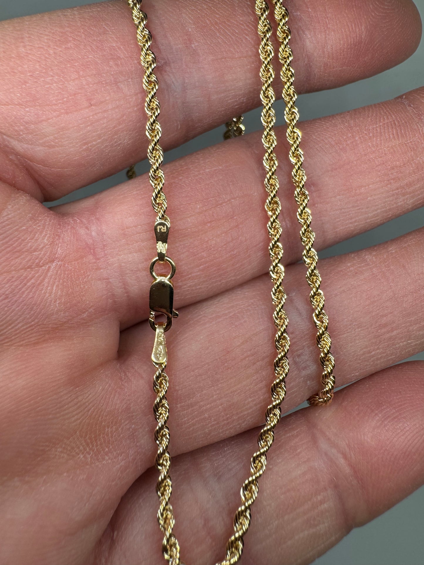 9ct Yellow Gold 2mm Width Hollow Diamond Cut Rope Chain (325B)