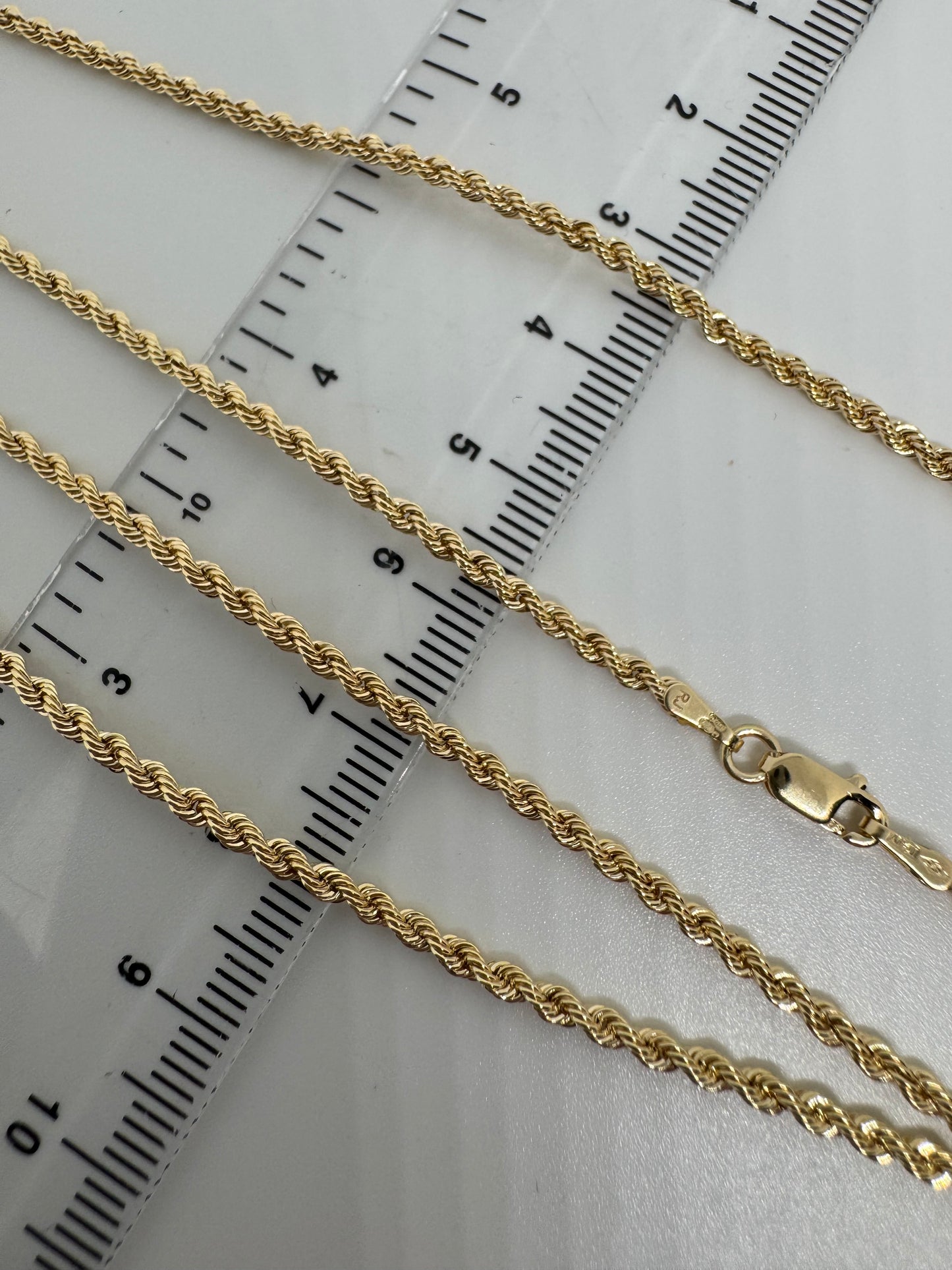 9ct Yellow Gold 2mm Width Hollow Diamond Cut Rope Chain (325B)