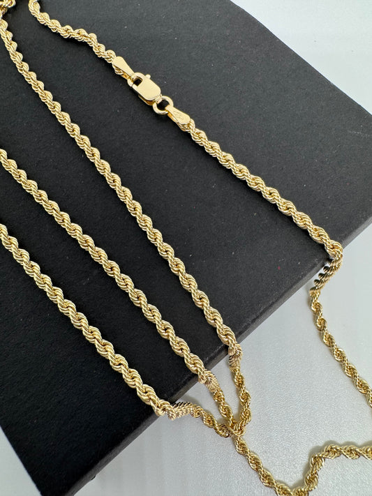 9ct Yellow Gold 2mm Width Hollow Diamond Cut Rope Chain (325B)