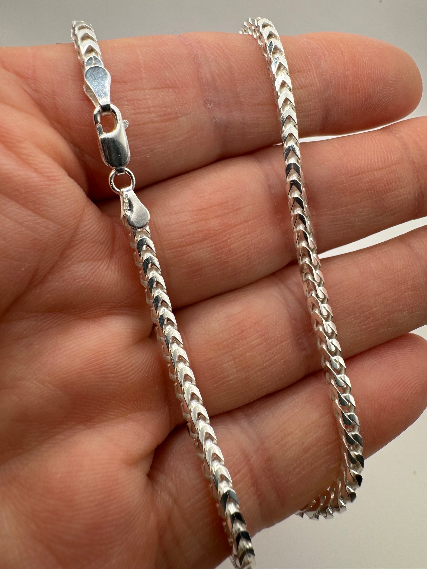 Sterling Silver 3mm Solid Square Cut Franco Chain Various Lengths (022B)