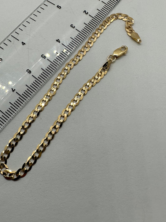 9ct Solid Yellow Gold 3.6mm Curb Flat Link Bracelet 7.5" / 19cm (037a)