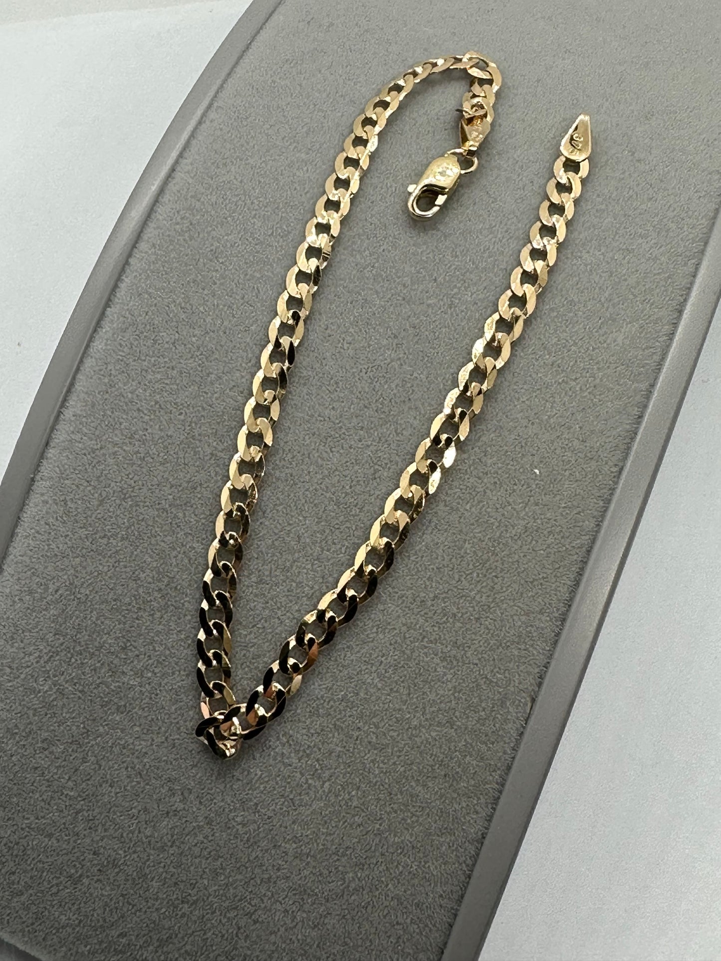 9ct Solid Yellow Gold 3.6mm Curb Flat Link Bracelet 7.5" / 19cm (037a)