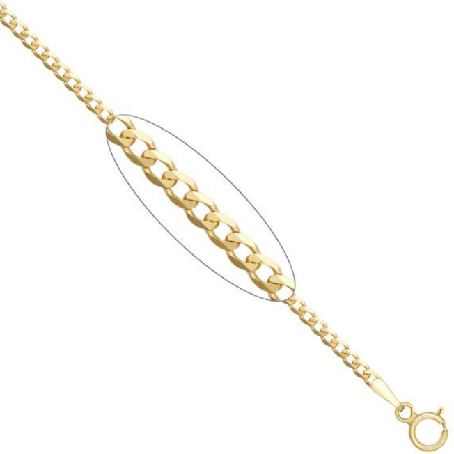 9ct Yellow Gold Flat Bevelled 1.9mm Curb Chain Various Lengths (076B)
