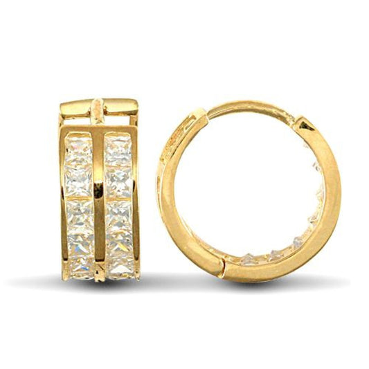 9ct Yellow Gold Huggie Earrings Set with Princess cut Zirconias (523)
