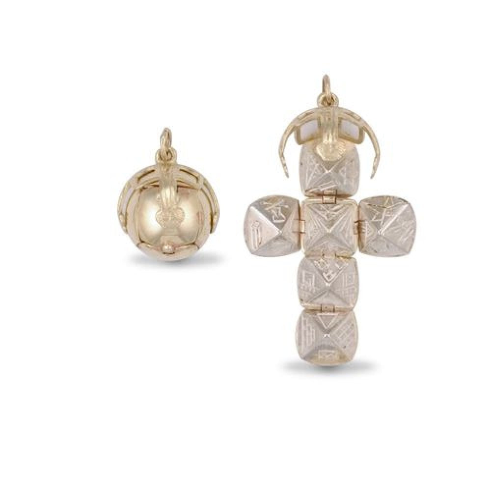 9ct Yellow Gold and Sterling Silver Masonic Ball Pendant (009)