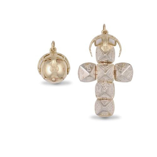 9ct Yellow Gold and Sterling Silver Masonic Ball Pendant (009)
