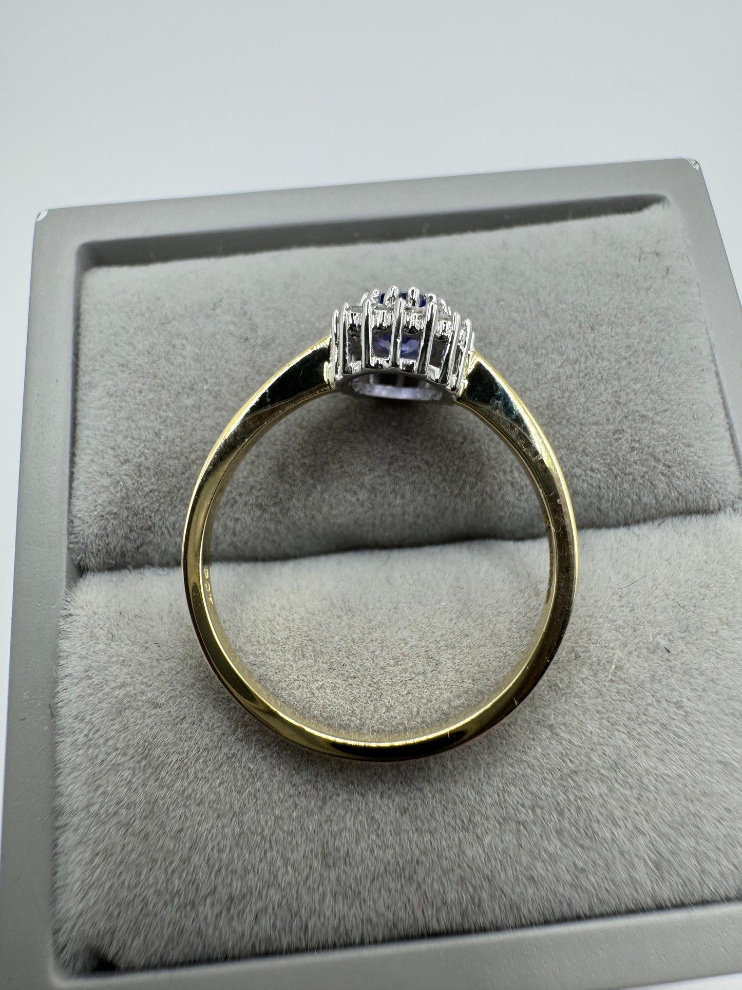 9ct Yellow Gold Tanzanite and Diamond Oval Cluster Ring, Sizes K to O (403)
