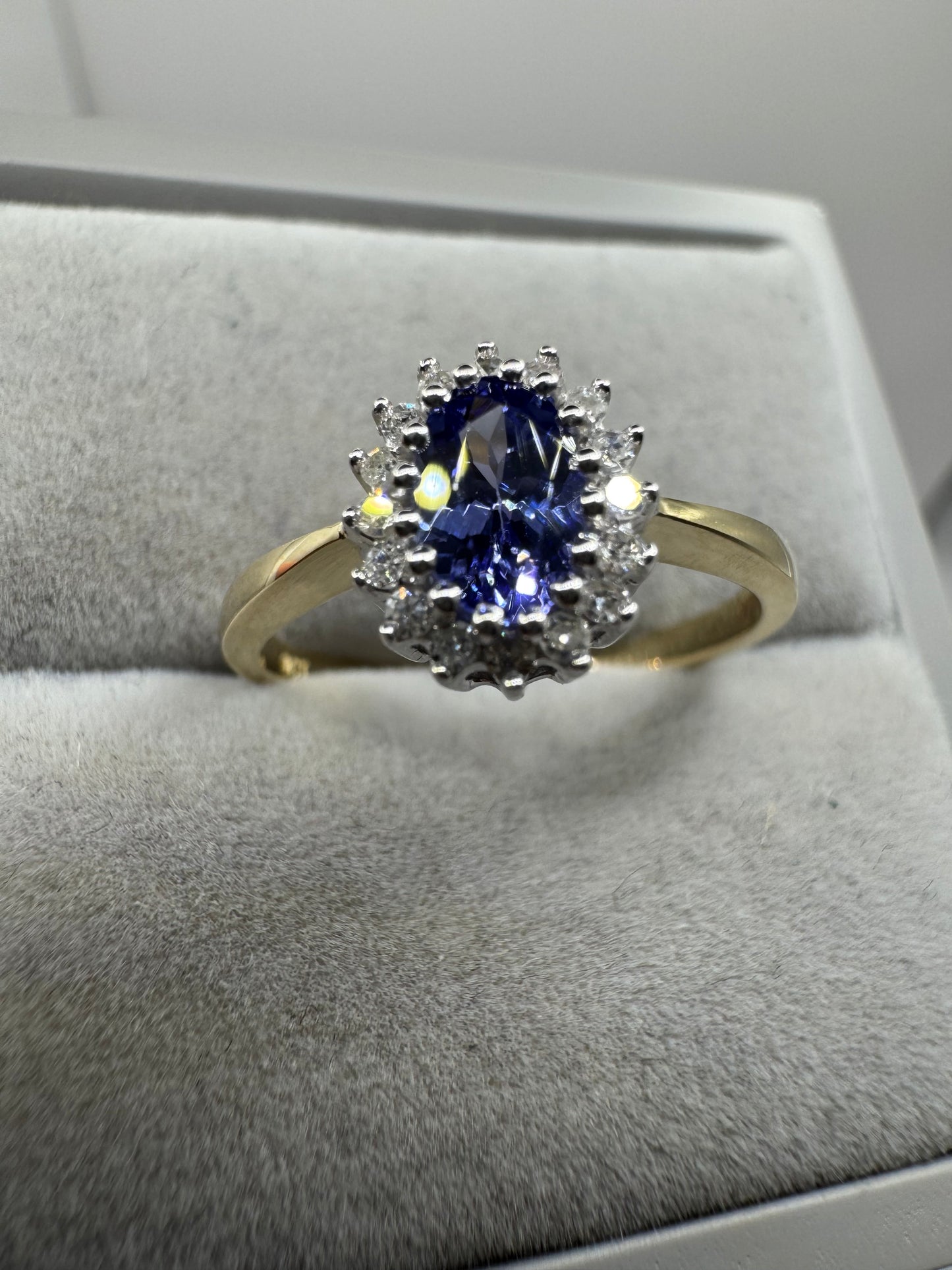 9ct Yellow Gold Tanzanite and Diamond Oval Cluster Ring, Sizes K to O (403)