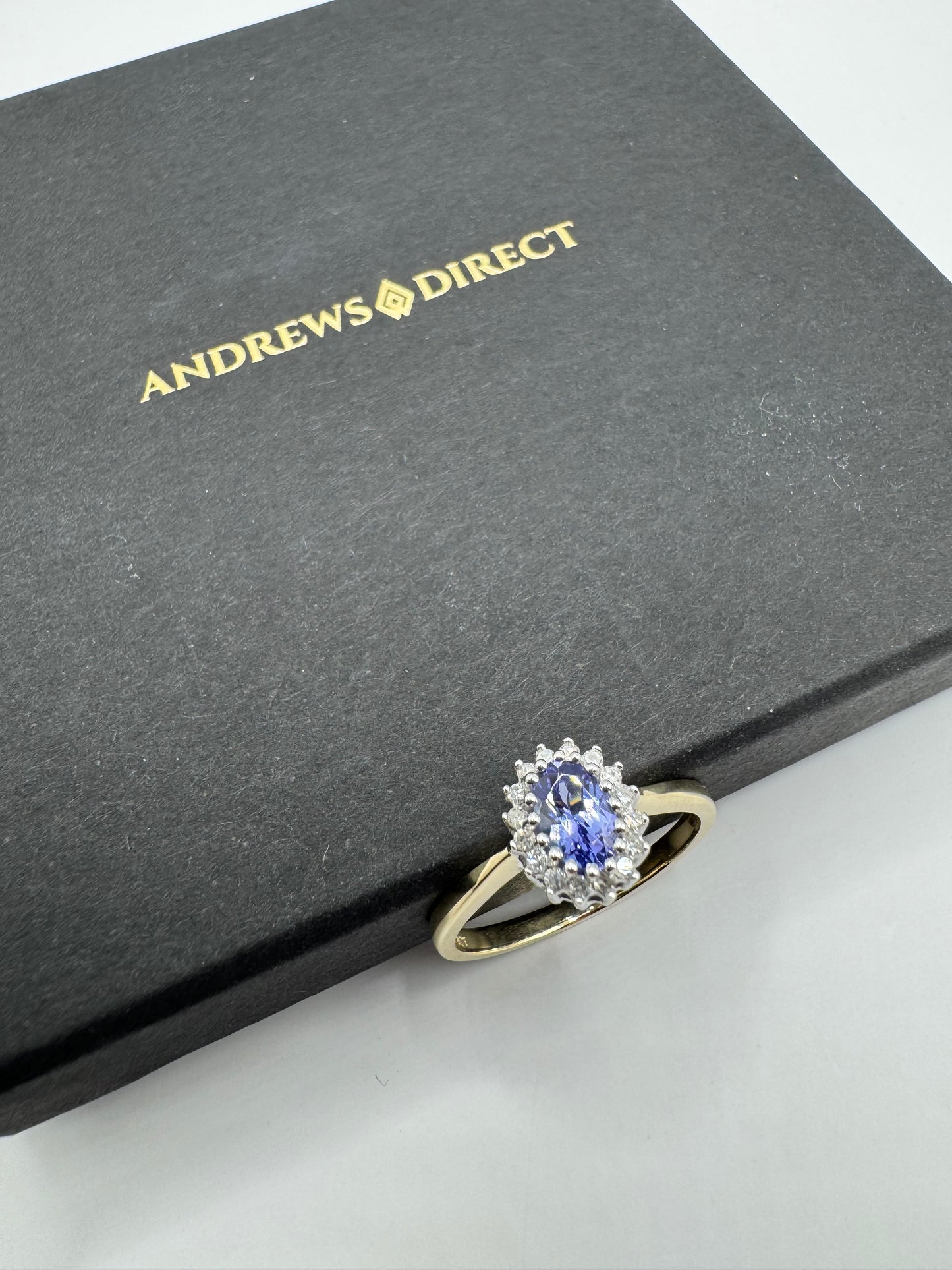 9ct Yellow Gold Tanzanite and Diamond Oval Cluster Ring, Sizes K to O (403)