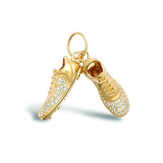 9ct Yellow Gold 28x7mm Cubic Zirconia Pair of Boots Pendant (604)