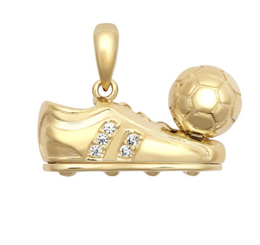 9ct Yellow Gold 23x20mm Zirconia Set Football and Boot Pendant (605)