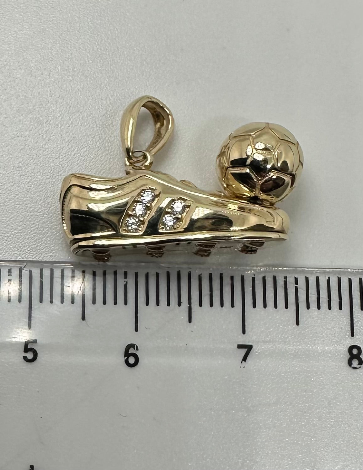 9ct Yellow Gold 23x20mm Zirconia Set Football and Boot Pendant (605)