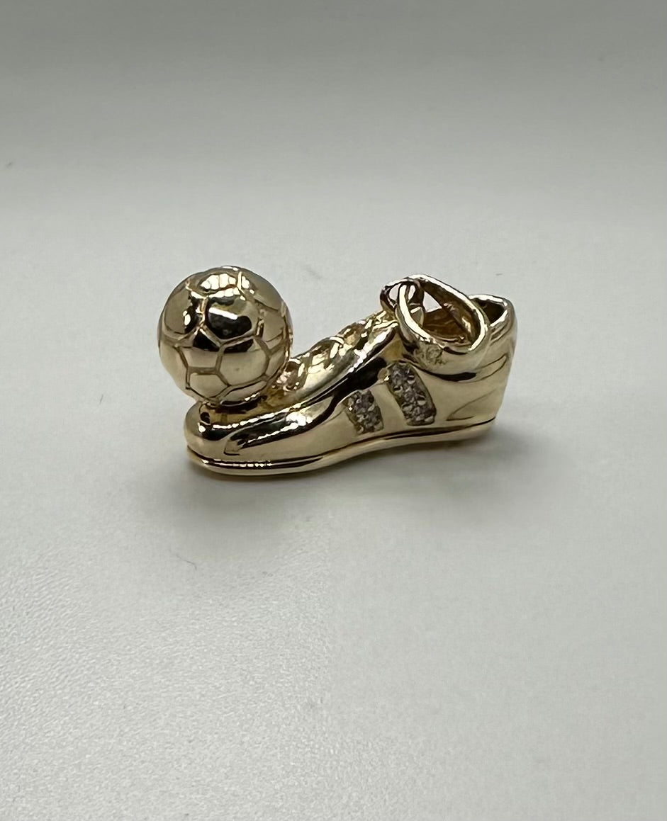 9ct Yellow Gold 23x20mm Zirconia Set Football and Boot Pendant (605)