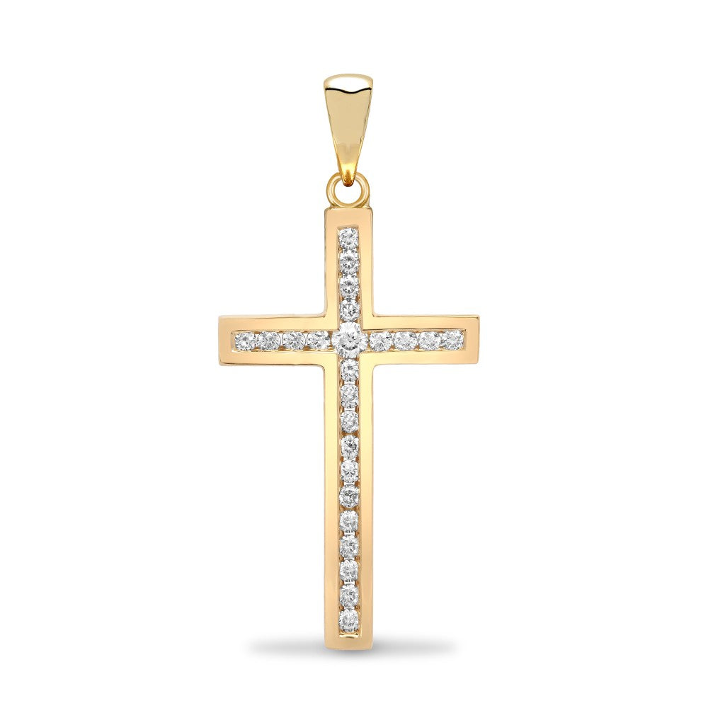 9ct Yellow Gold Cubic Zirconia Set Cross Shaped Pendant (150)