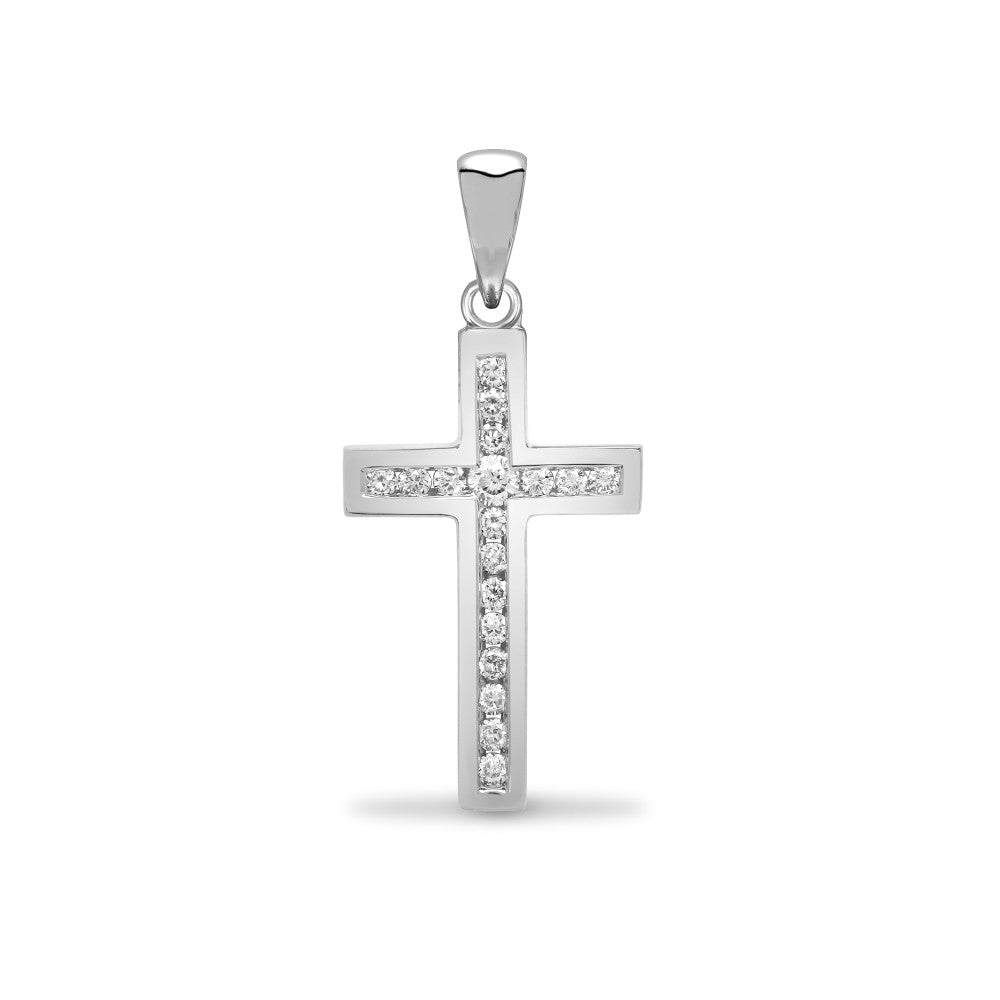 9ct White Gold Cubic Zirconia Set Cross Shaped Pendant (151)