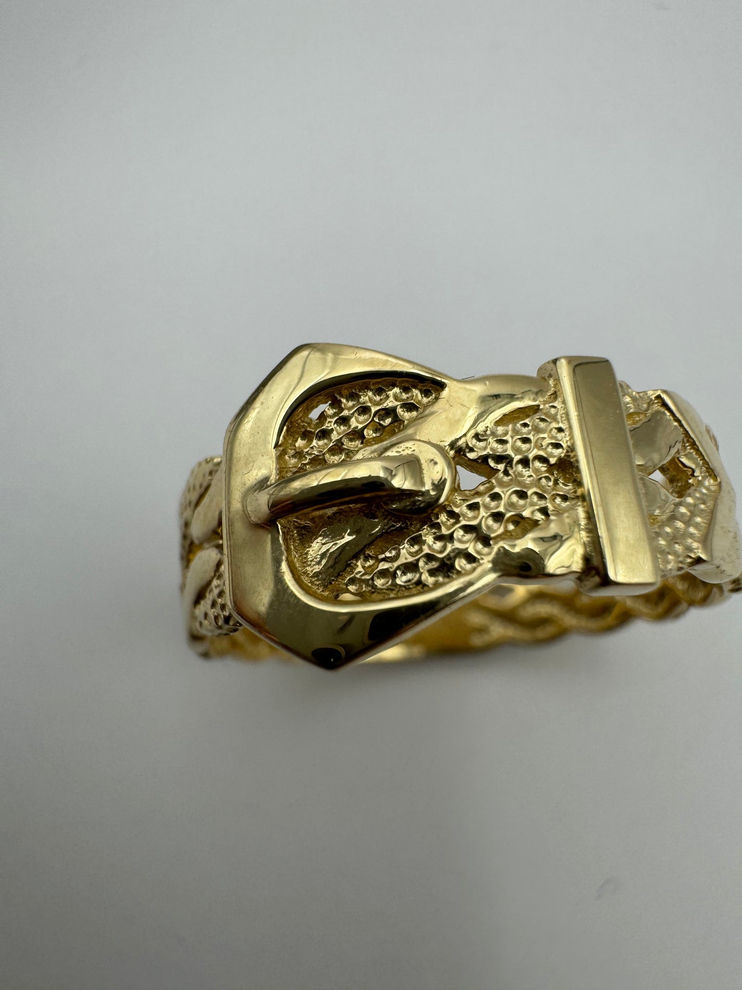 9ct Solid Yellow Gold Fancy Buckle Ring 10mm Width, Sizes L to T (017)