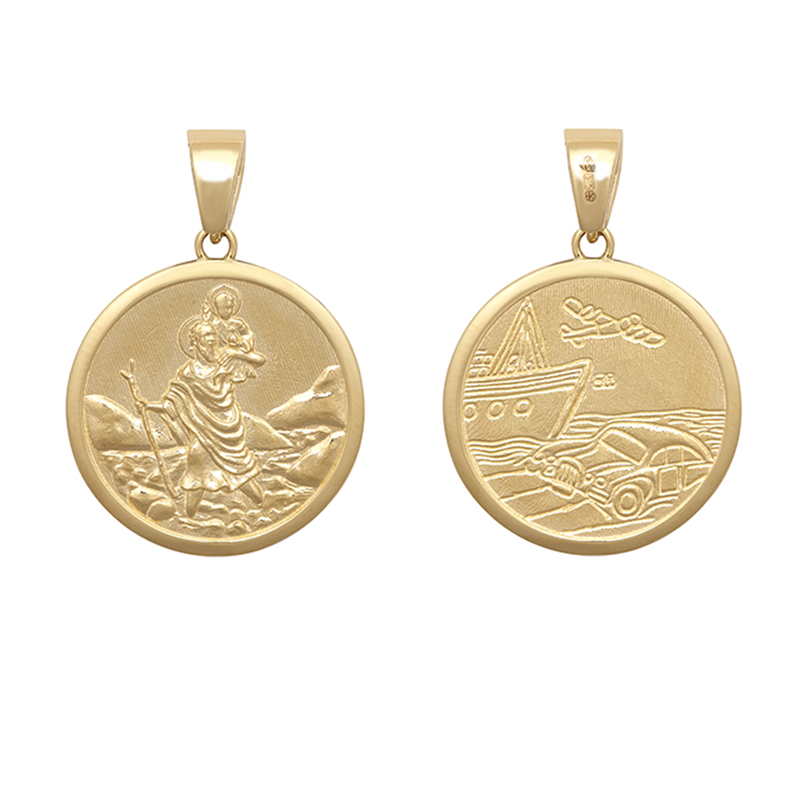 9ct Yellow Gold 31x22mm Solid St Christopher Round Pendant (0093)