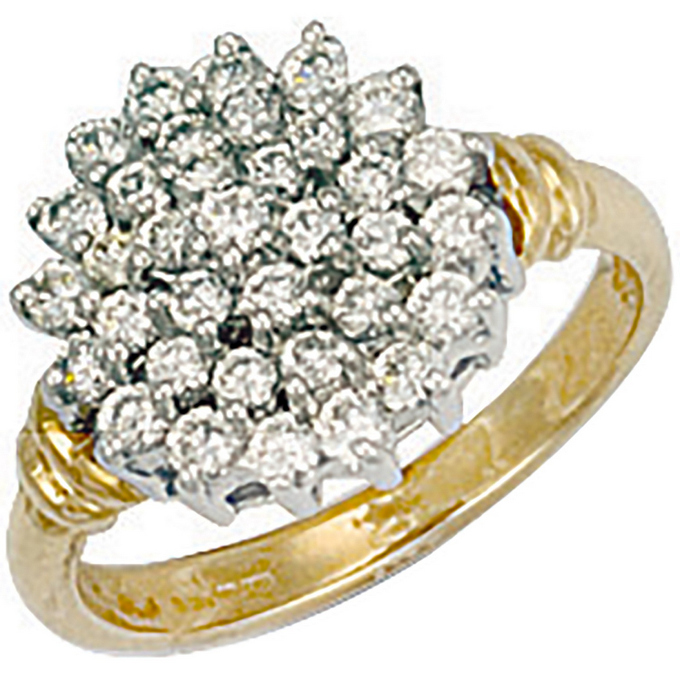 9ct Yellow Gold 14mm Sparkling Flower Cluster Ring, Sizes J to T (0283)