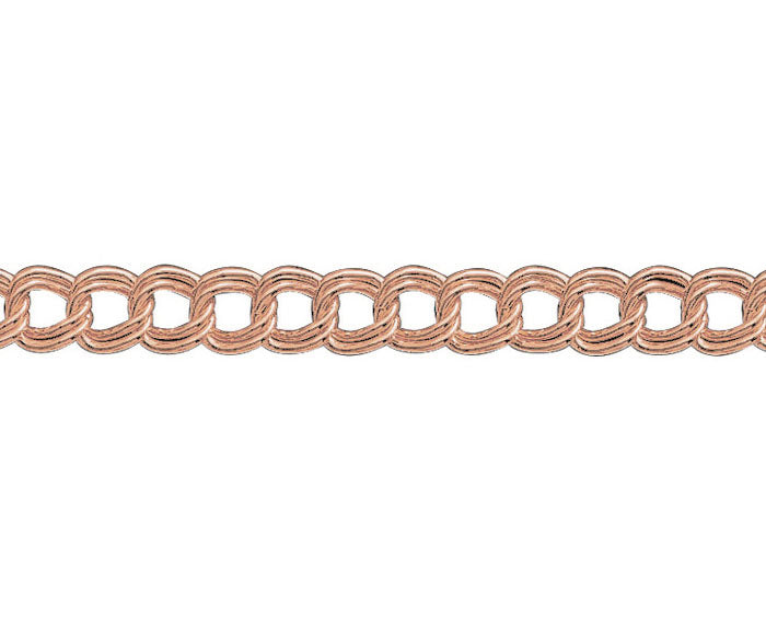 9ct Rose Solid Gold 6mm Double Curb Link Bracelet 7.5 Inch / 19cm (R33Z)